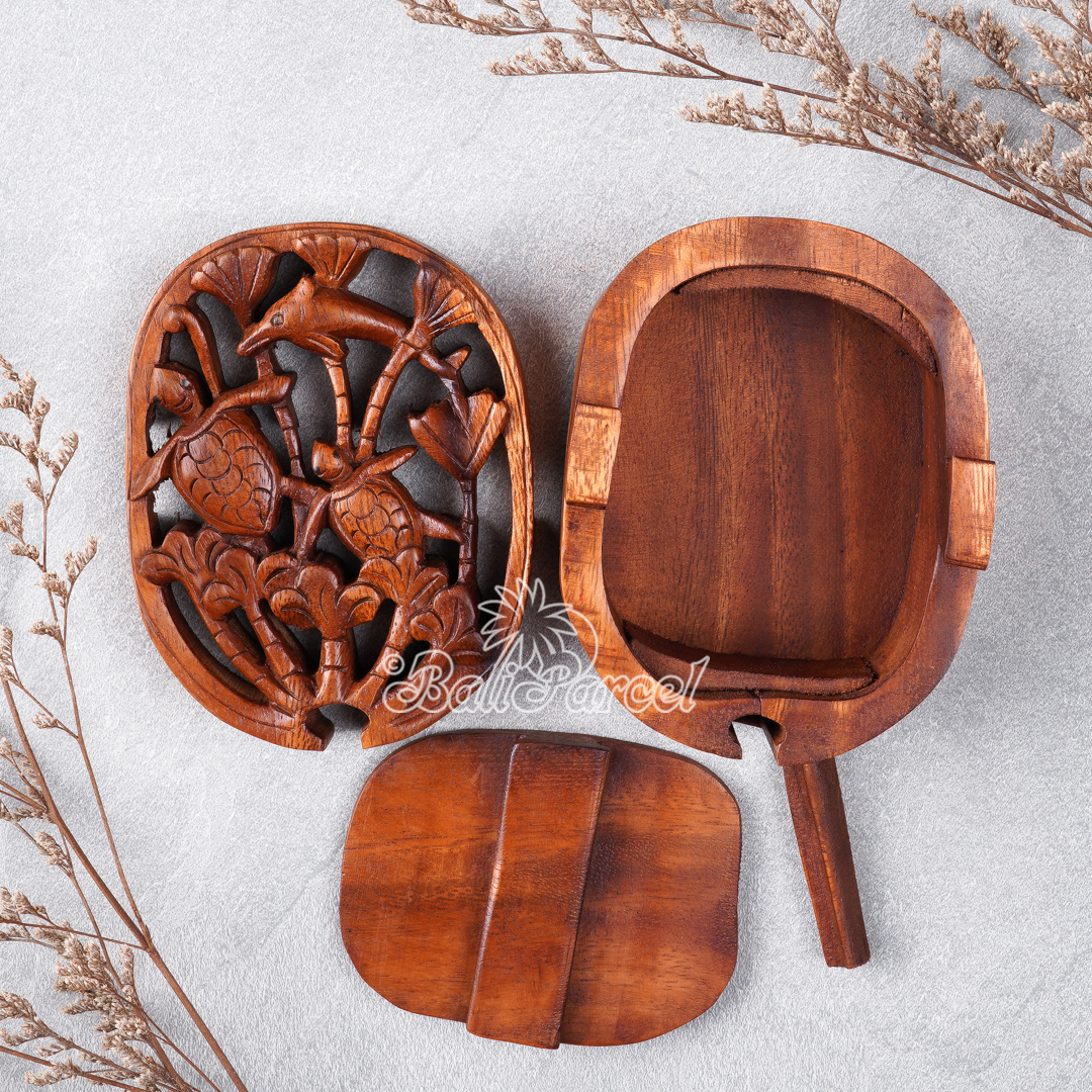 Wooden Box With Turtle Shark, Hand Made From Suar Wood