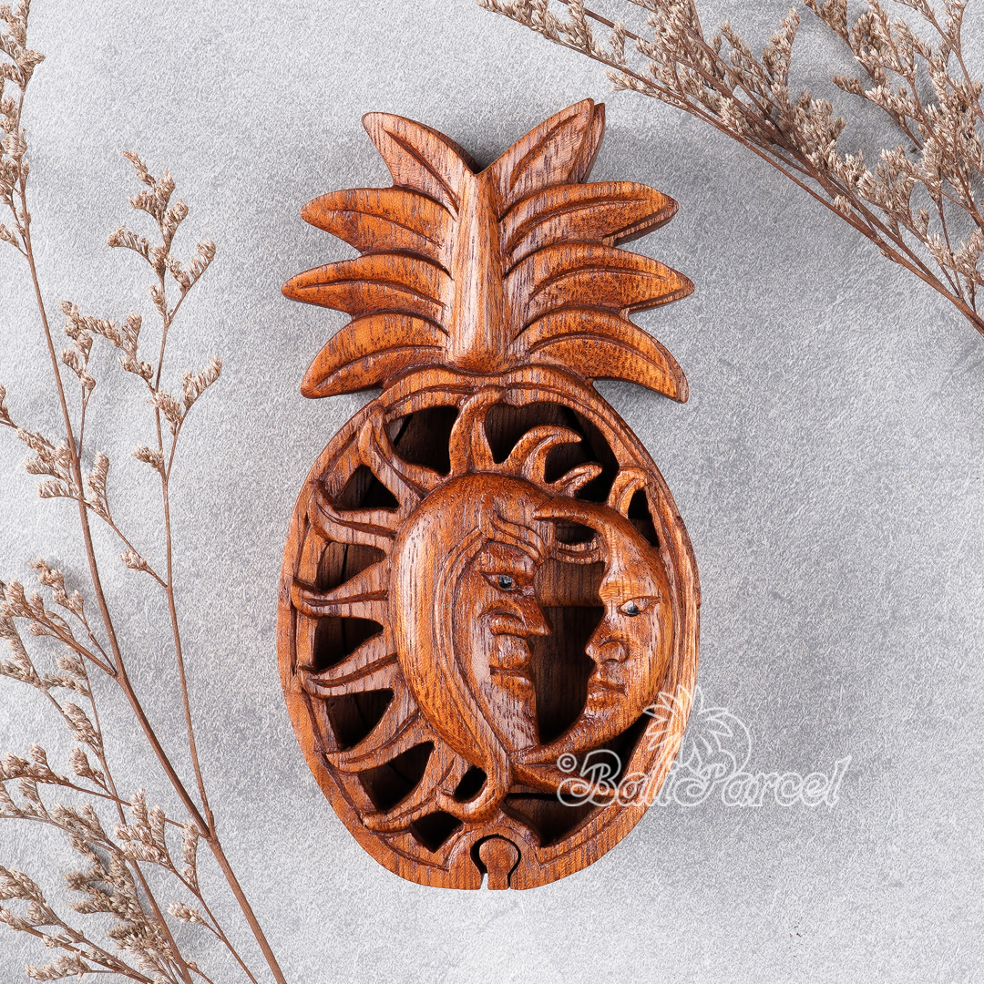 Wooden Box With Pineapple Math , Hand Made From Suar Wood