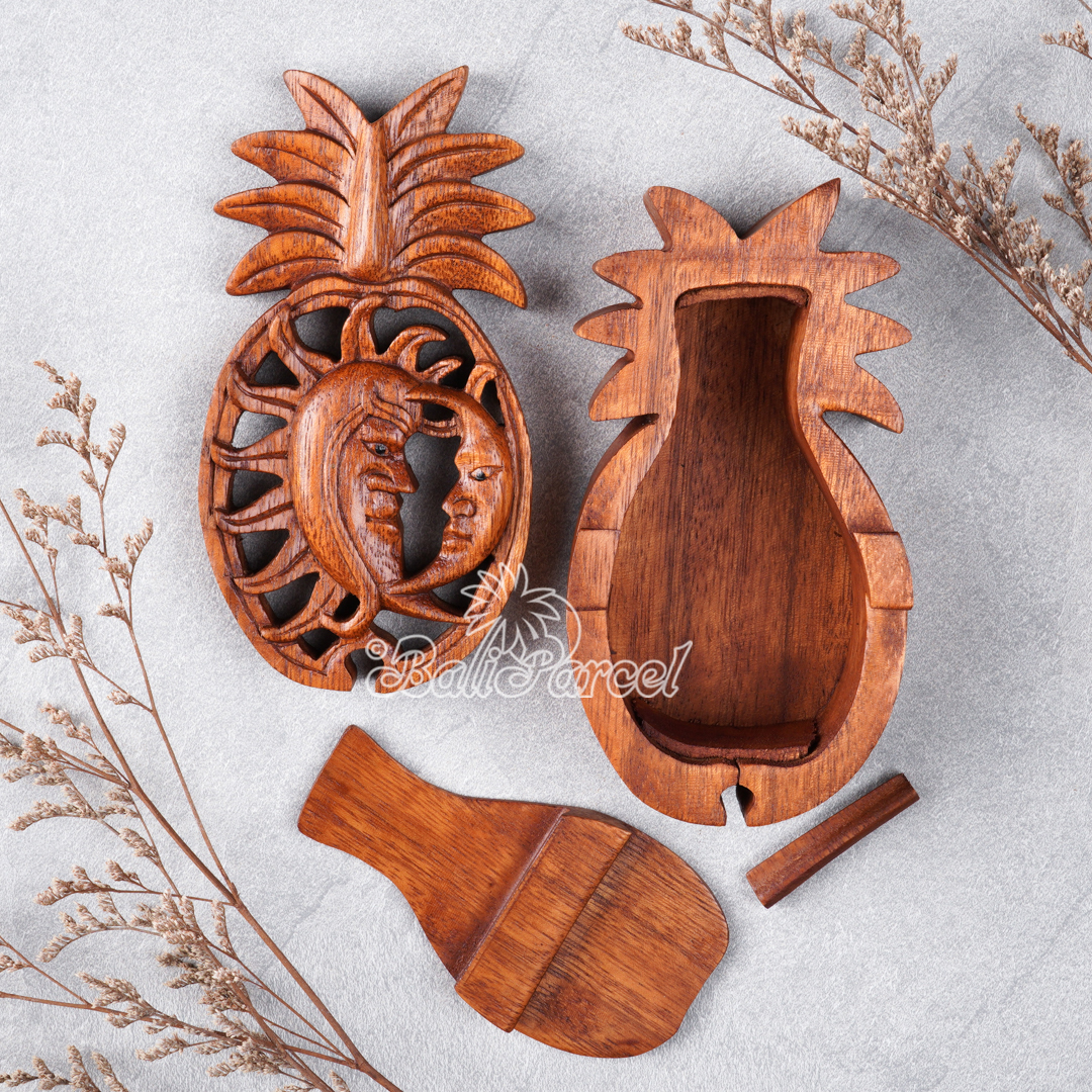 Wooden Box With Pineapple Math , Hand Made From Suar Wood