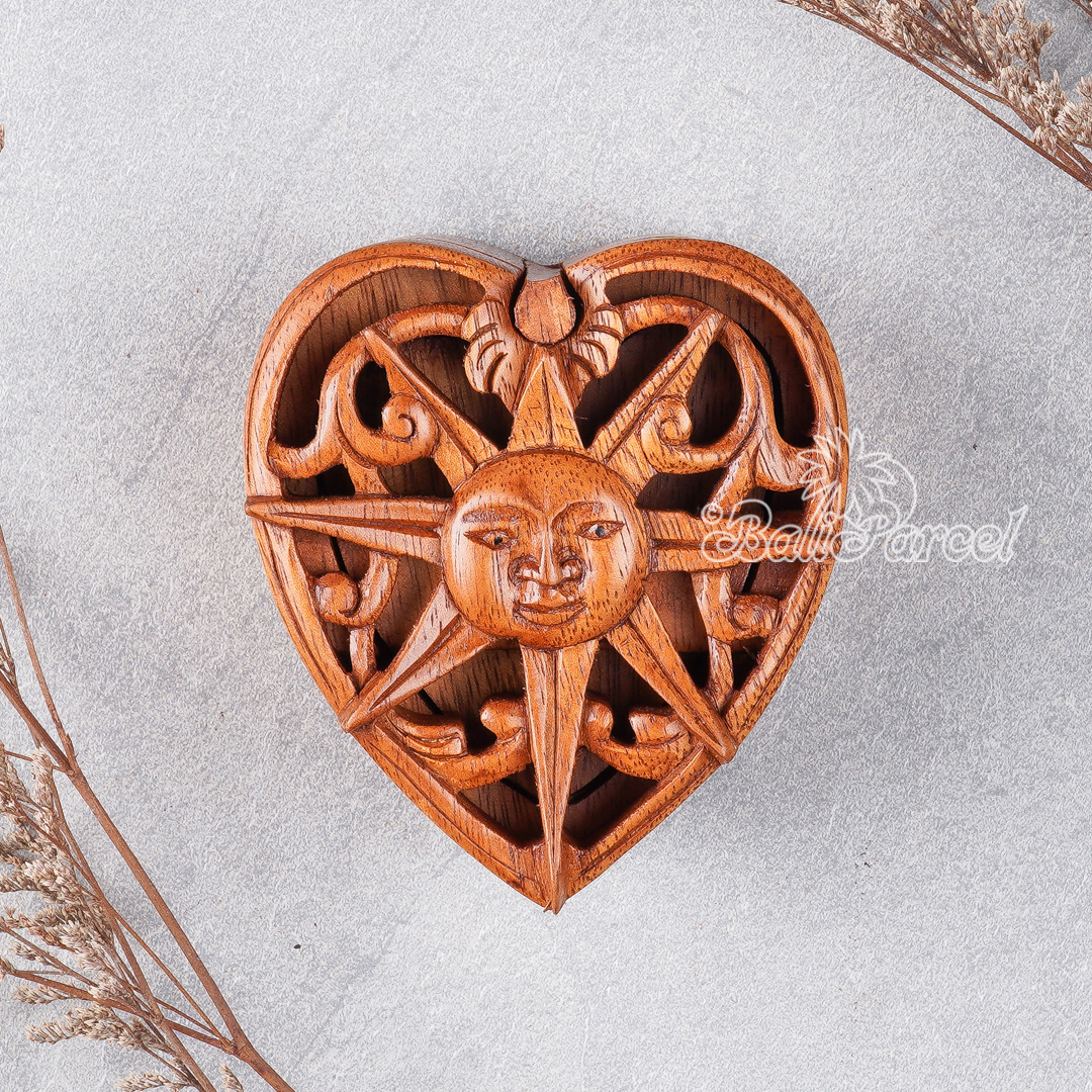 Wooden Box With Heart Math, Hand Made From Suar Wood