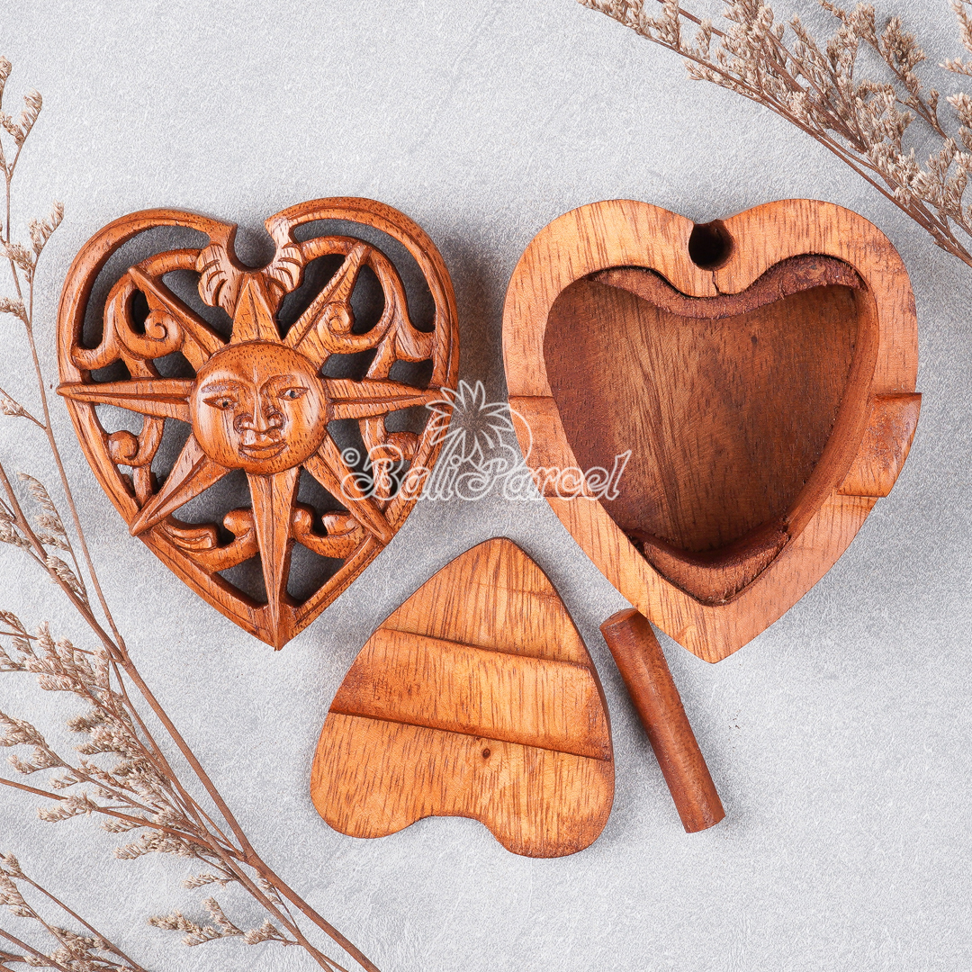 Wooden Box With Heart Math, Hand Made From Suar Wood