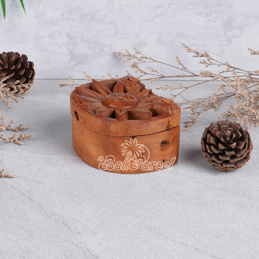 Wooden Box With Sun Math, Hand Made From Suar Wood