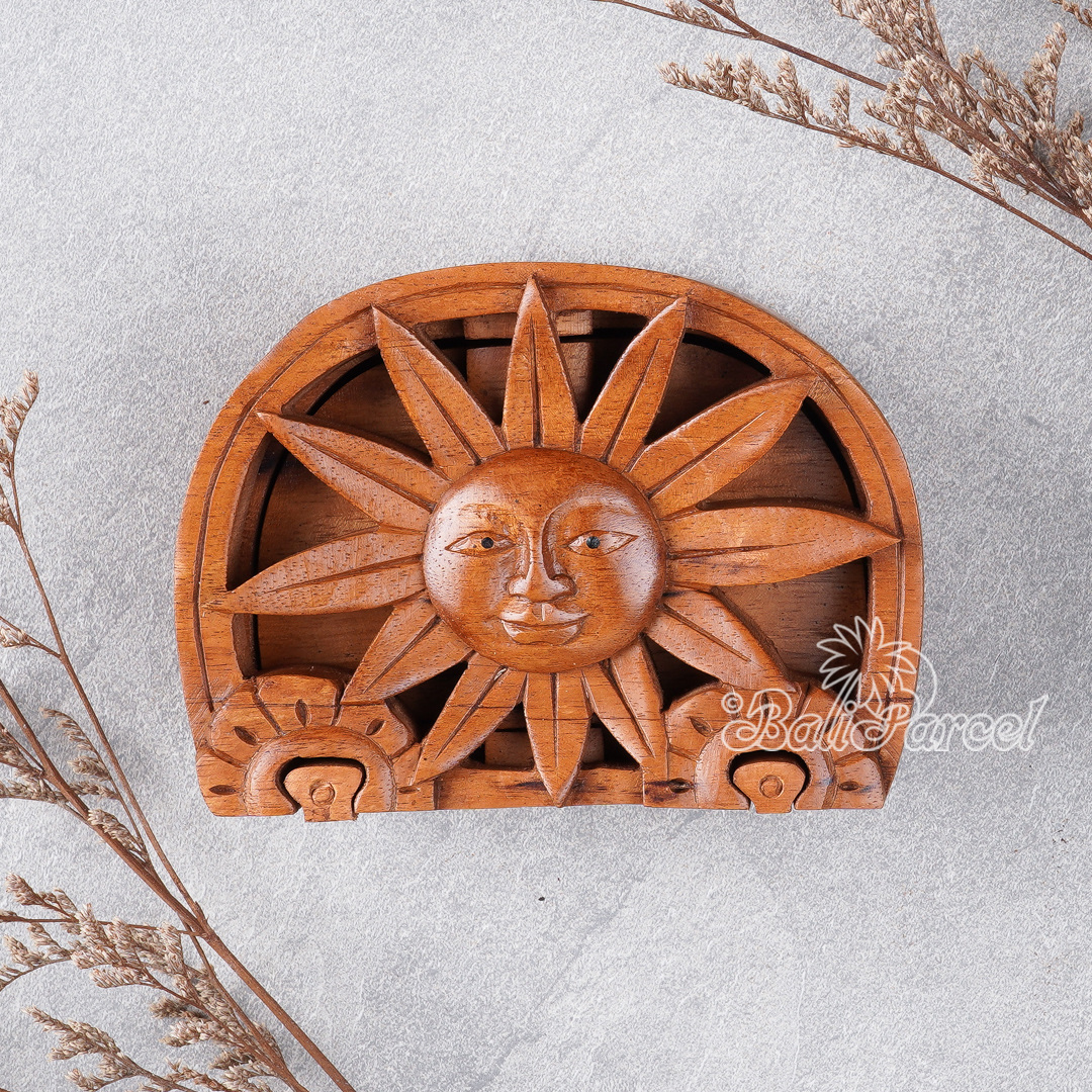 Wooden Box With Sun Math, Hand Made From Suar Wood