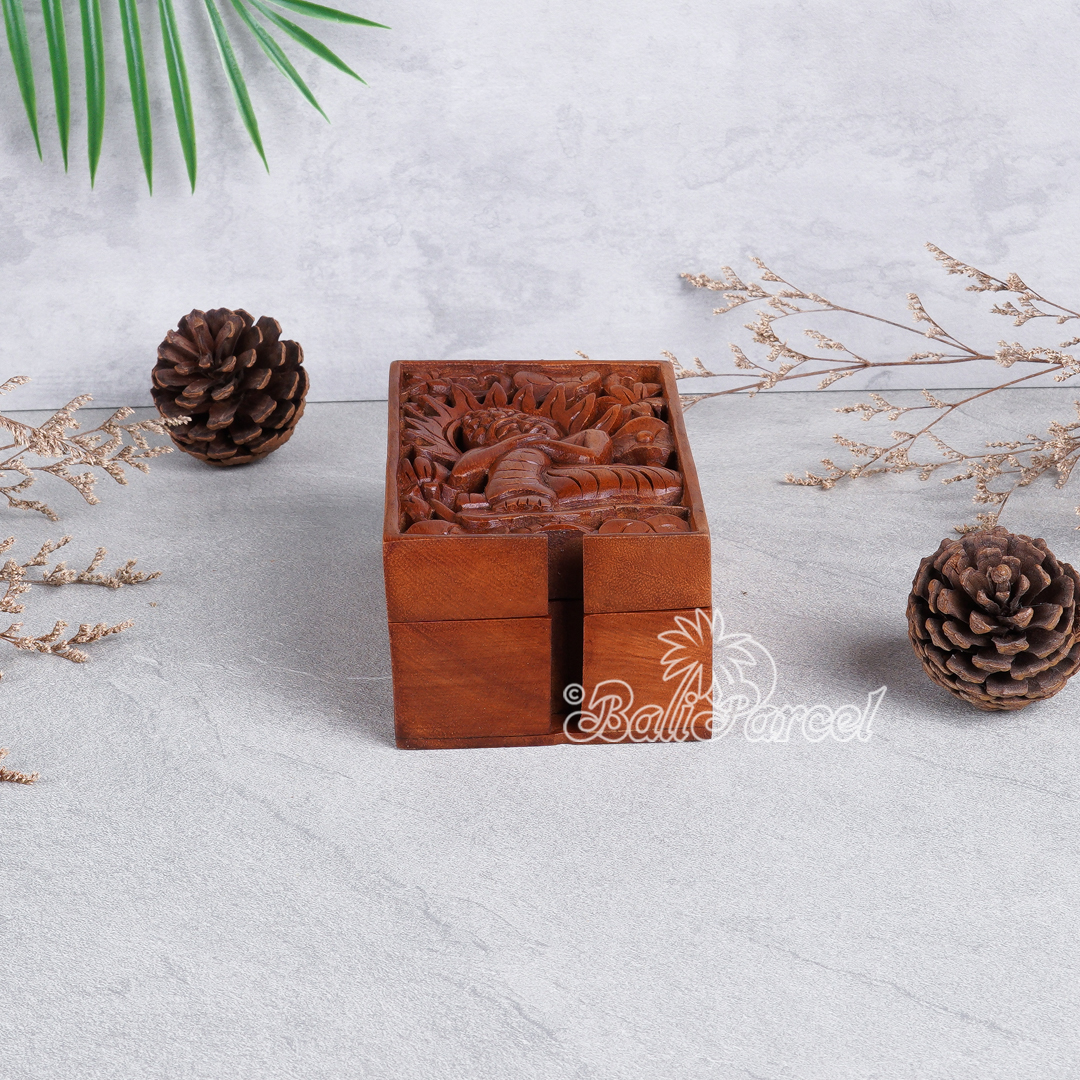 Wooden Box With Buddha, Hand Made From Suar Wood