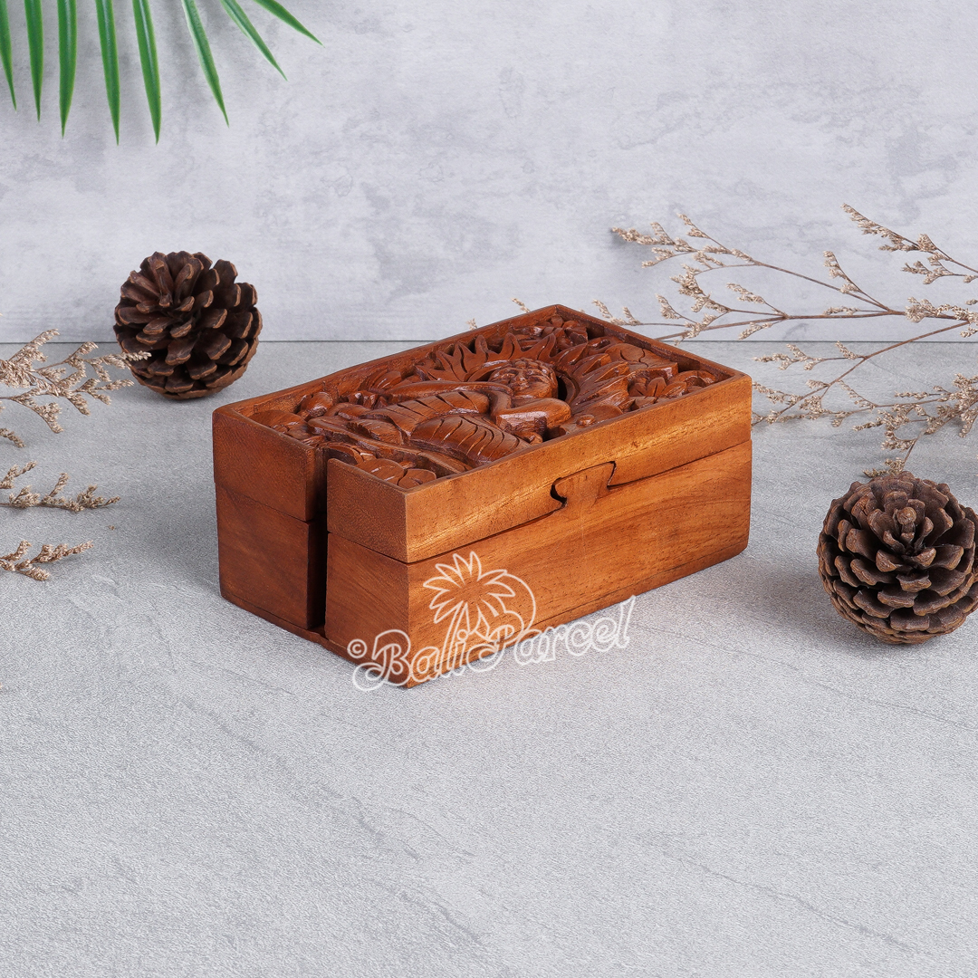 Wooden Box With Buddha, Hand Made From Suar Wood