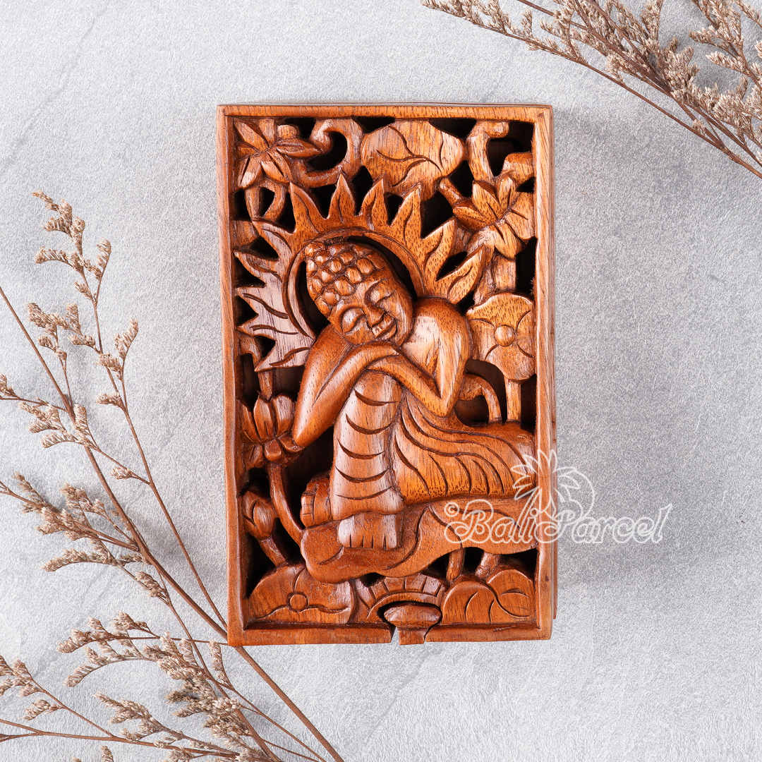 Wooden Box With Buddha, Hand Made From Suar Wood