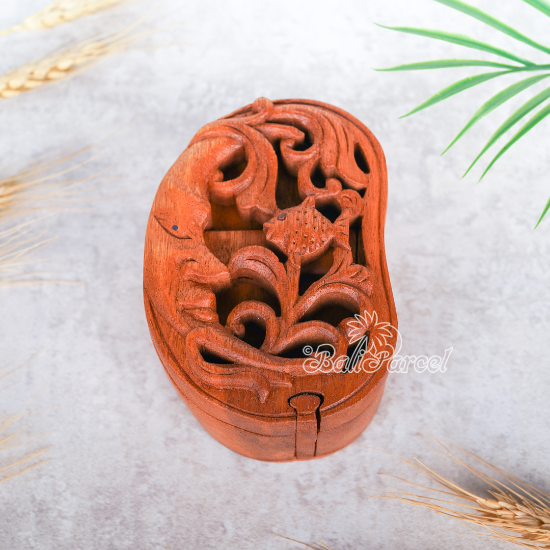 Wooden Box With Fish, Hand Made From Suar Wood.