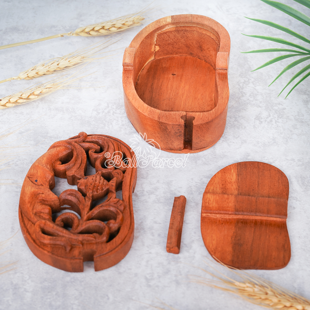 Wooden Box With Fish, Hand Made From Suar Wood.
