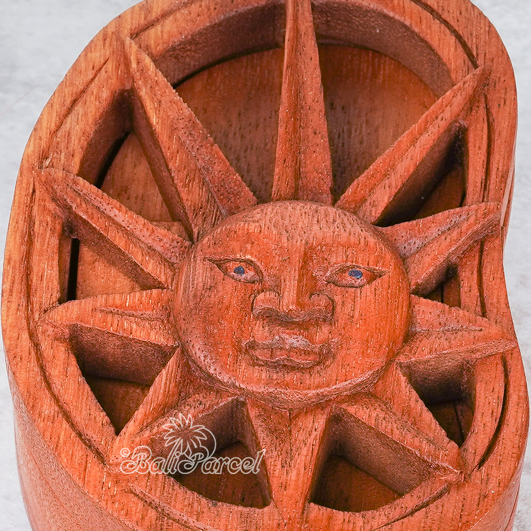 Wooden Box With Sun, Hand Made From Suar Wood.