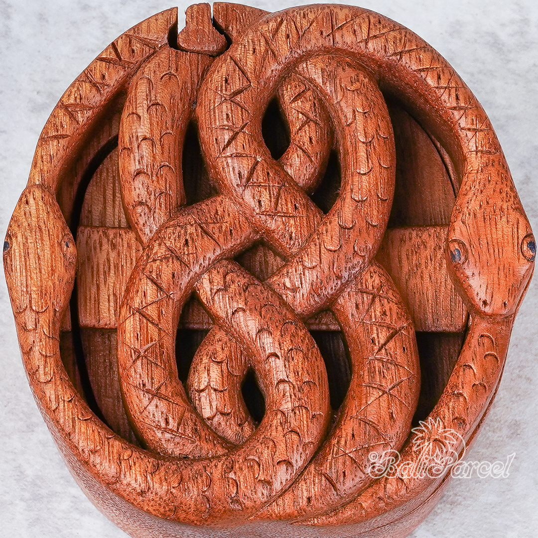 Wooden Box With Snake, Hand Made From Suar Wood.