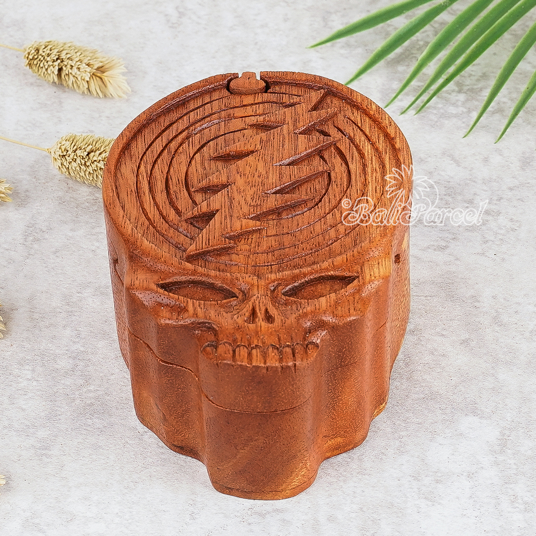 Wooden Box Skull, Hand Made From Suar Wood.