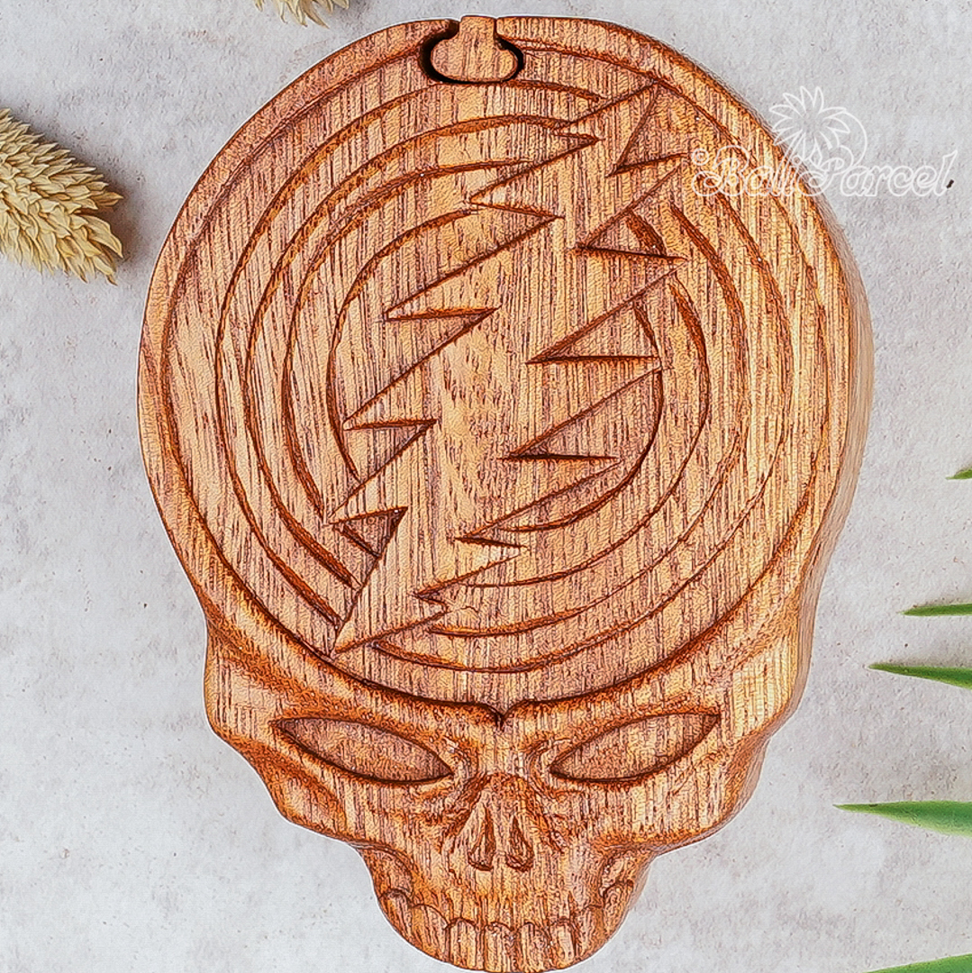 Wooden Box Skull, Hand Made From Suar Wood.