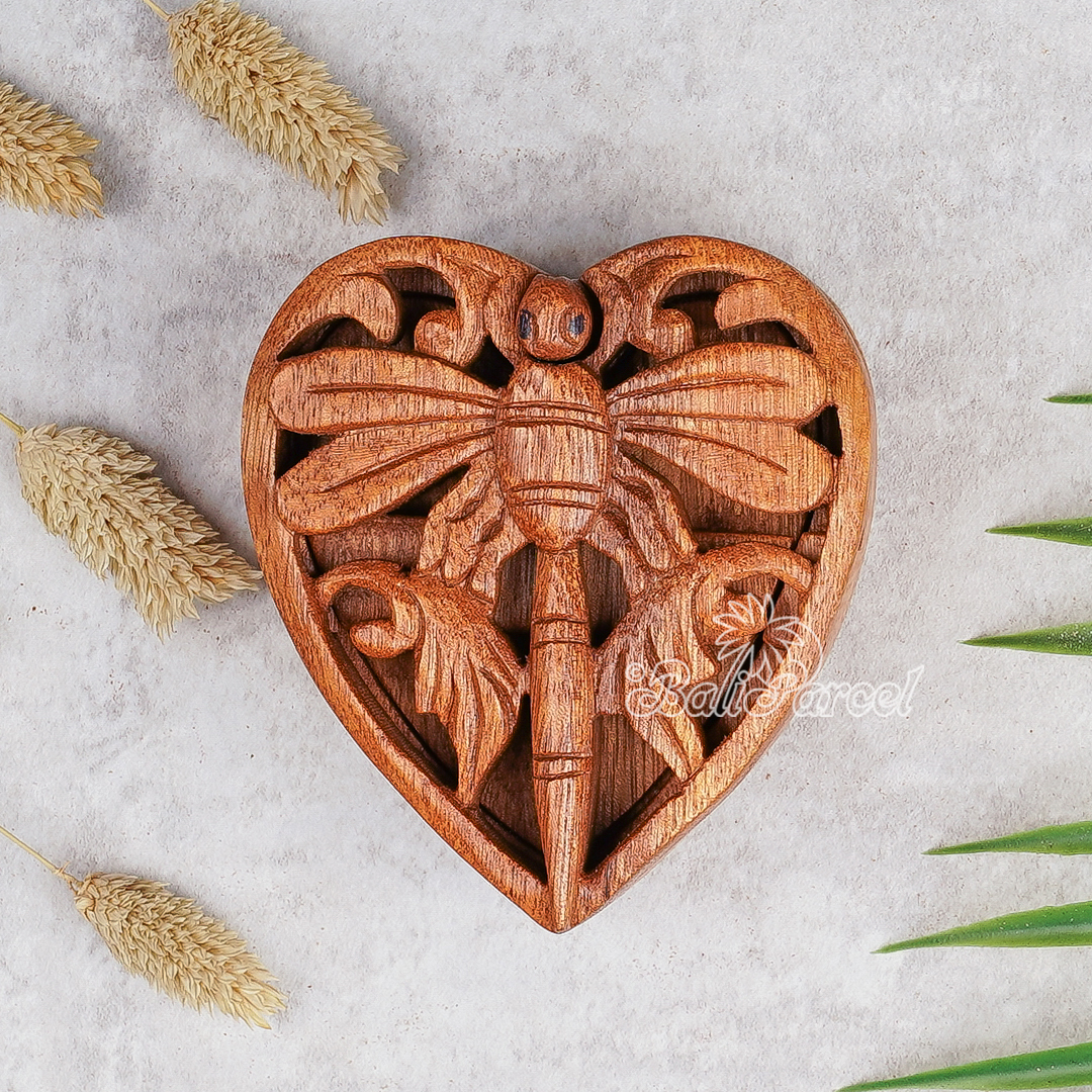 Wooden Box Dragonfly, Hand Made From Suar Wood.