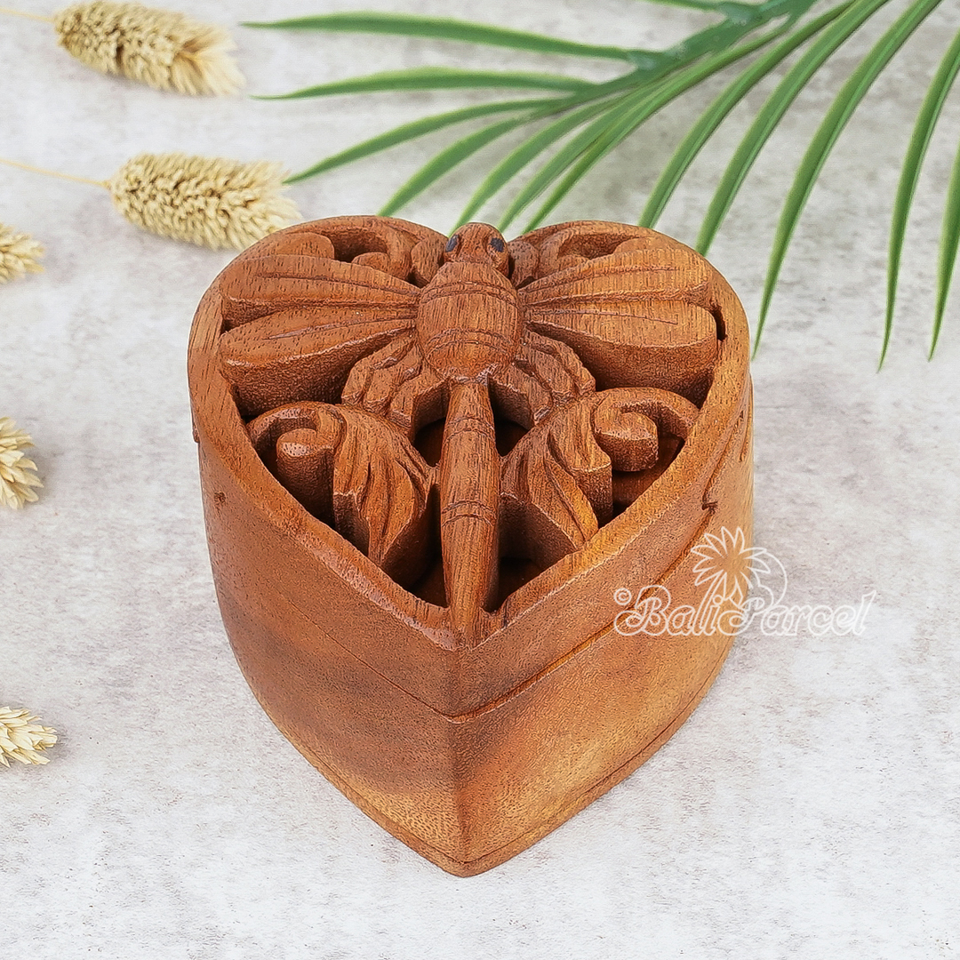 Wooden Box Dragonfly, Hand Made From Suar Wood.