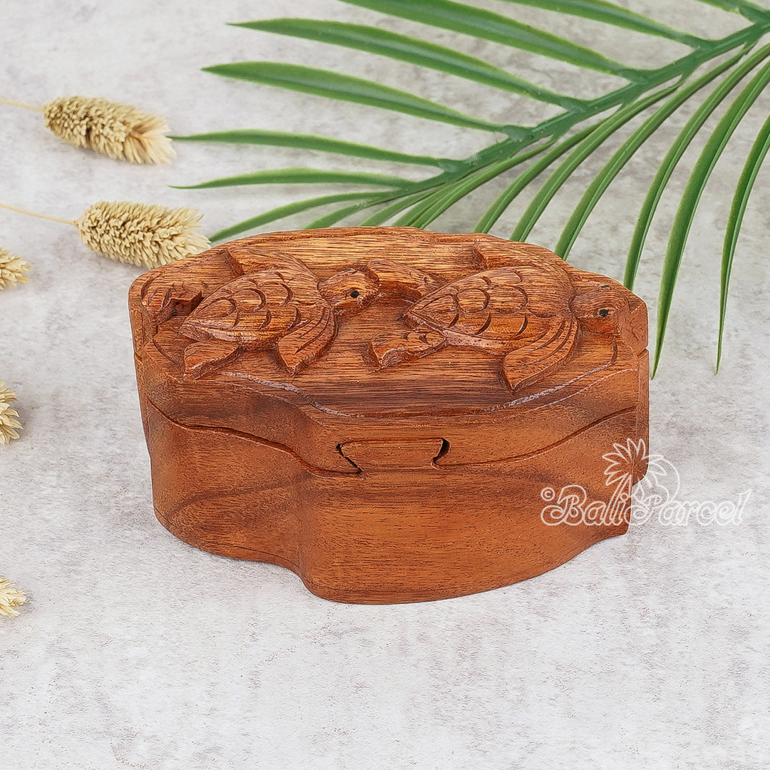 Wooden Box Turtle, Hand Made From Suar Wood.