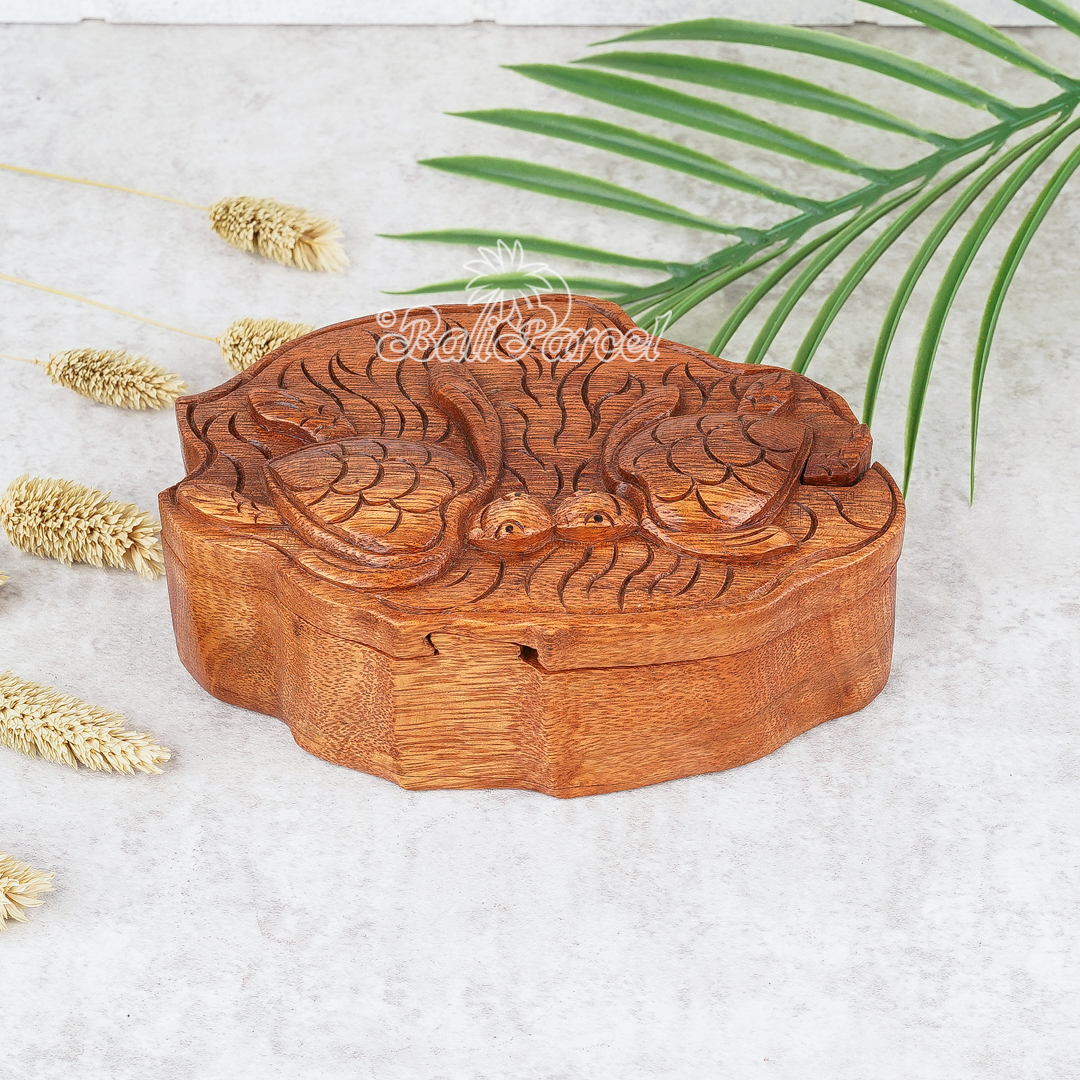 Wooden Box Turtle, Hand Made From Suar Wood.