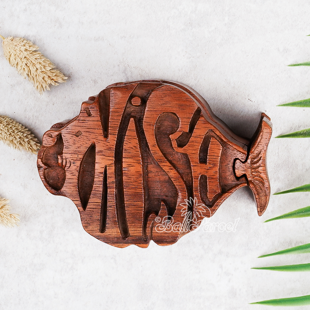 Wooden Box Fish, Hand Made From Suar Wood.