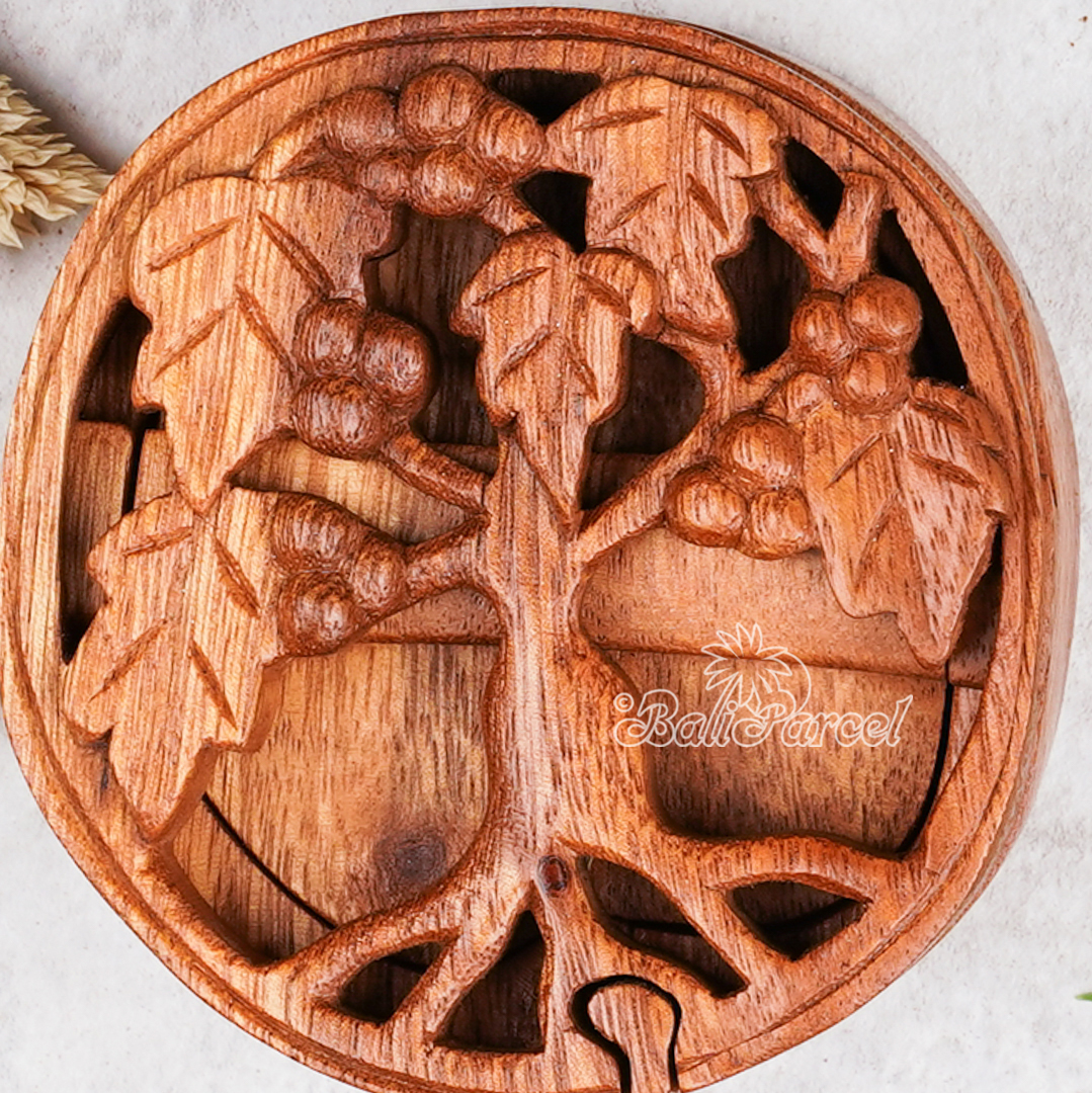 Wooden Box Grape Tree, Hand Made From Suar Wood.