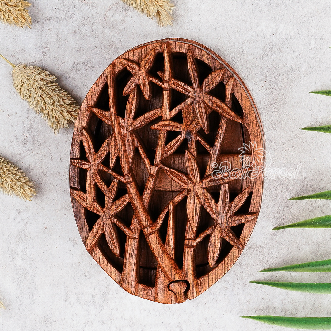 Wooden Box Bamboo Tree, Hand Made From Suar Wood.