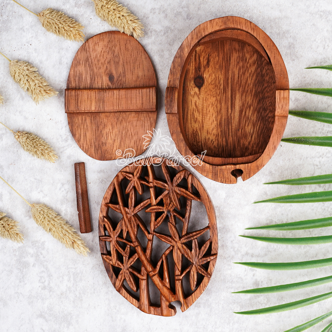 Wooden Box Bamboo Tree, Hand Made From Suar Wood.