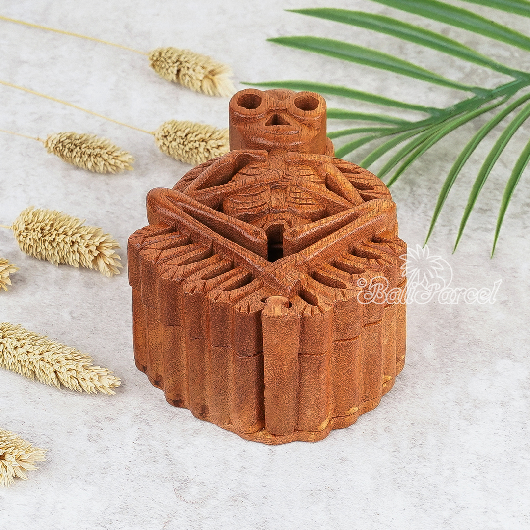 Wooden Box Skull, Hand Made From Suar Wood.