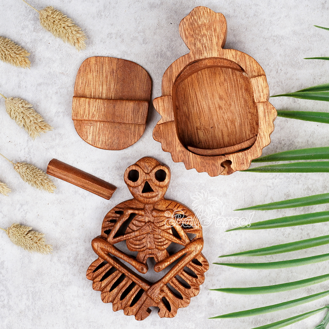 Wooden Box Skull, Hand Made From Suar Wood.