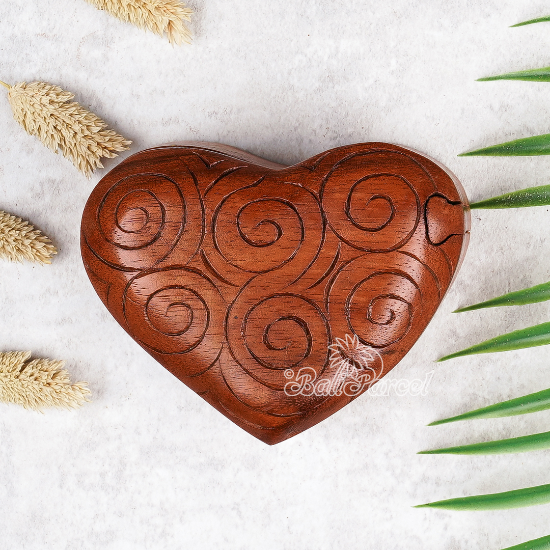 Wooden Box Heart, Hand Made From Suar Wood