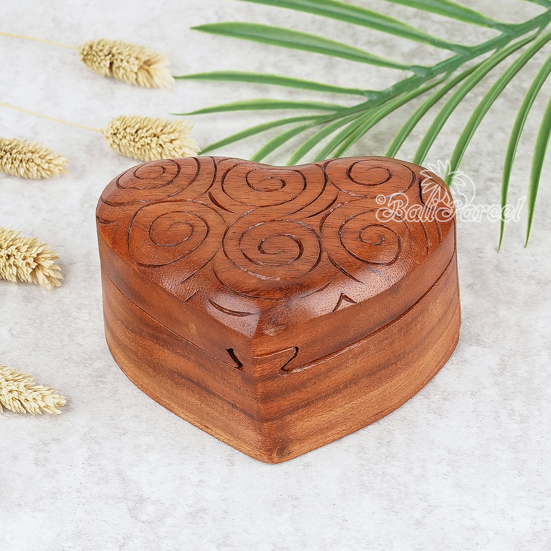 Wooden Box Heart, Hand Made From Suar Wood
