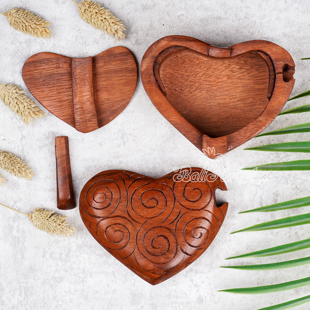 Wooden Box Heart, Hand Made From Suar Wood