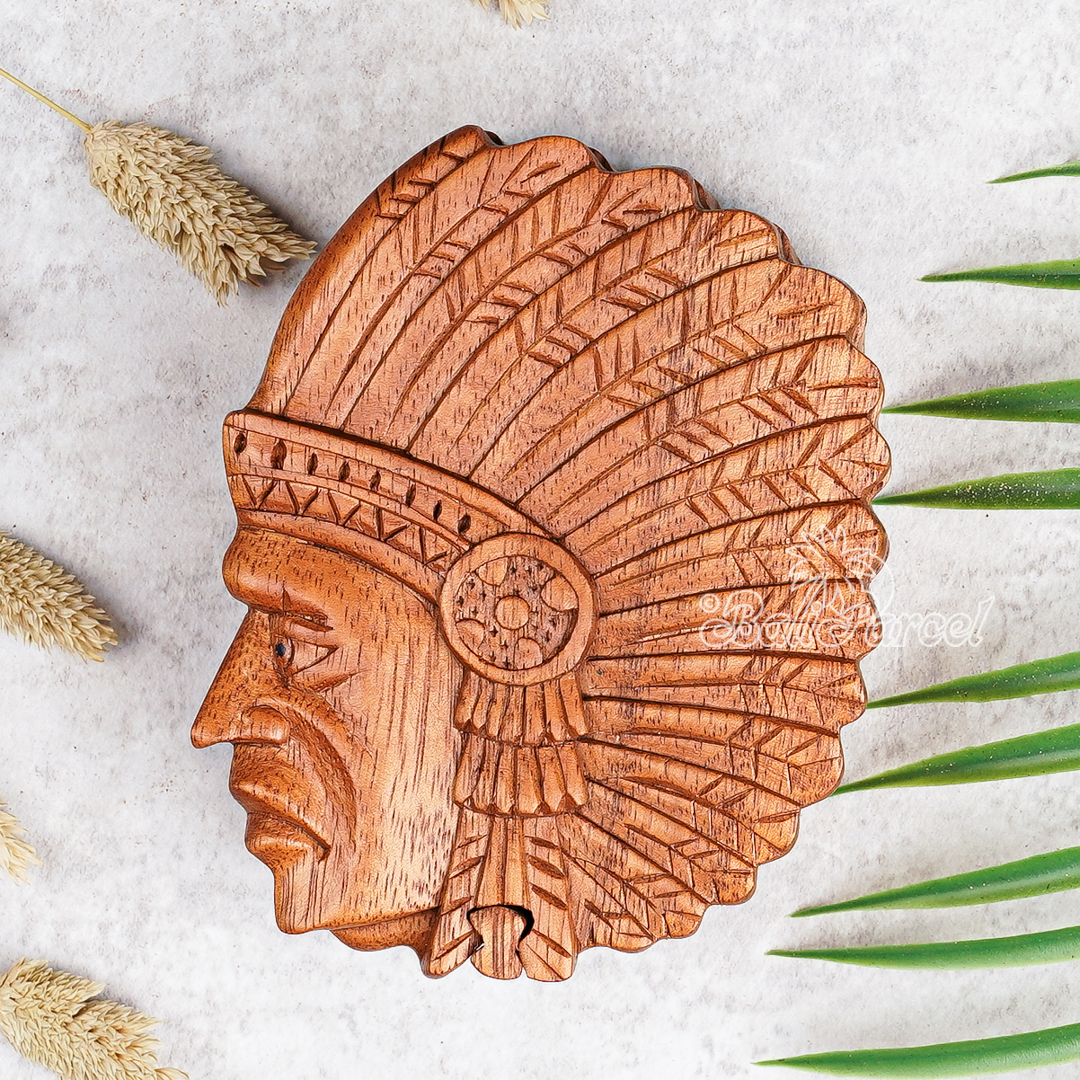 Wooden Box Indian Fis Face, Hand Made From Suar Wood.