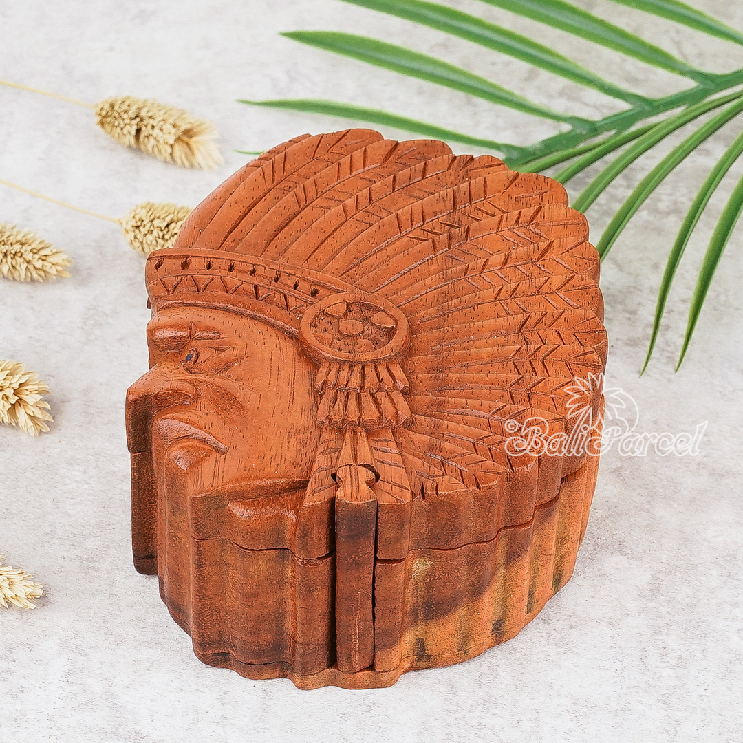 Wooden Box Indian Fis Face, Hand Made From Suar Wood.