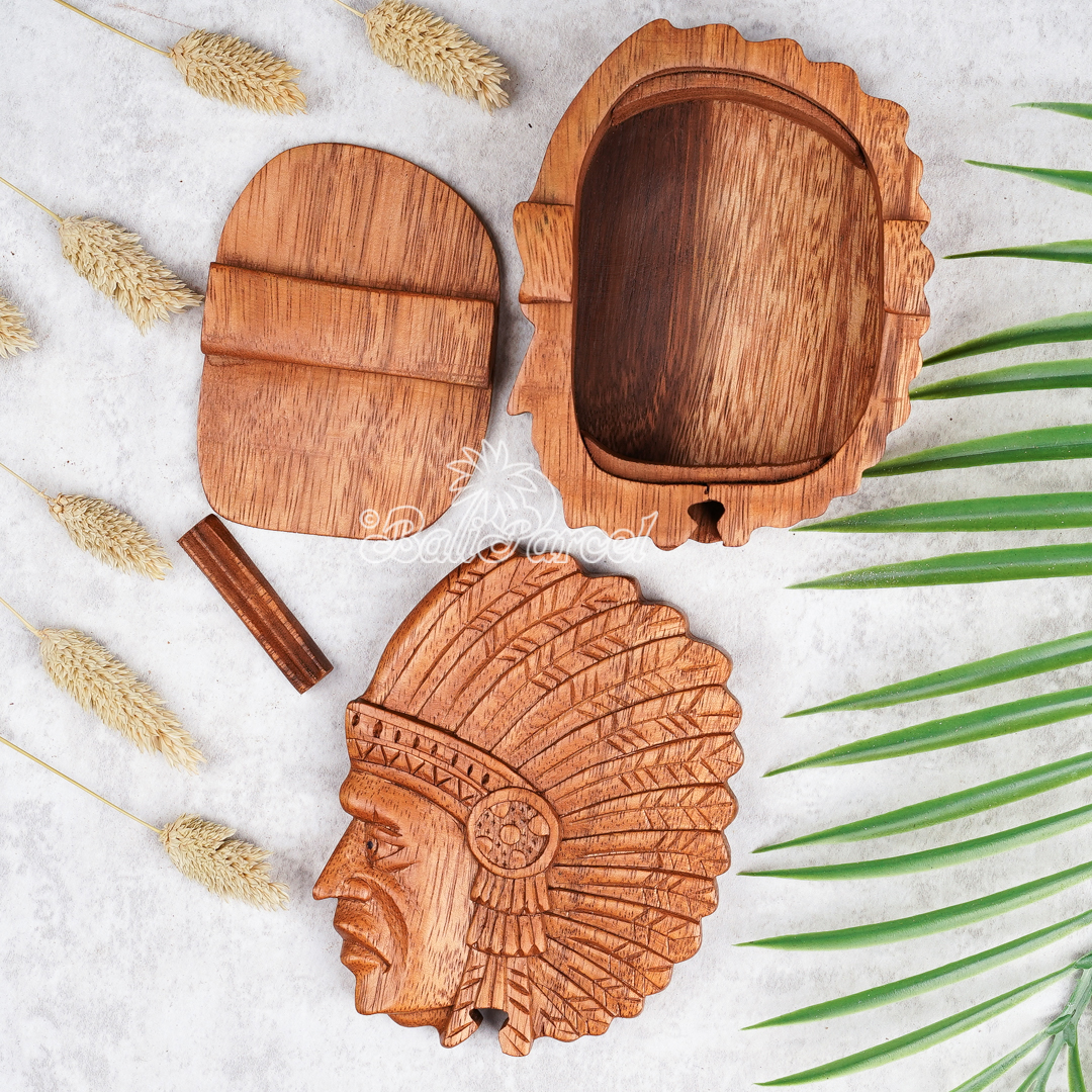 Wooden Box Indian Fis Face, Hand Made From Suar Wood.