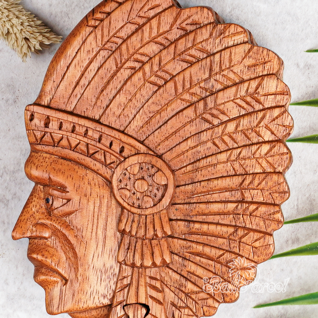 Wooden Box Indian Fis Face, Hand Made From Suar Wood.