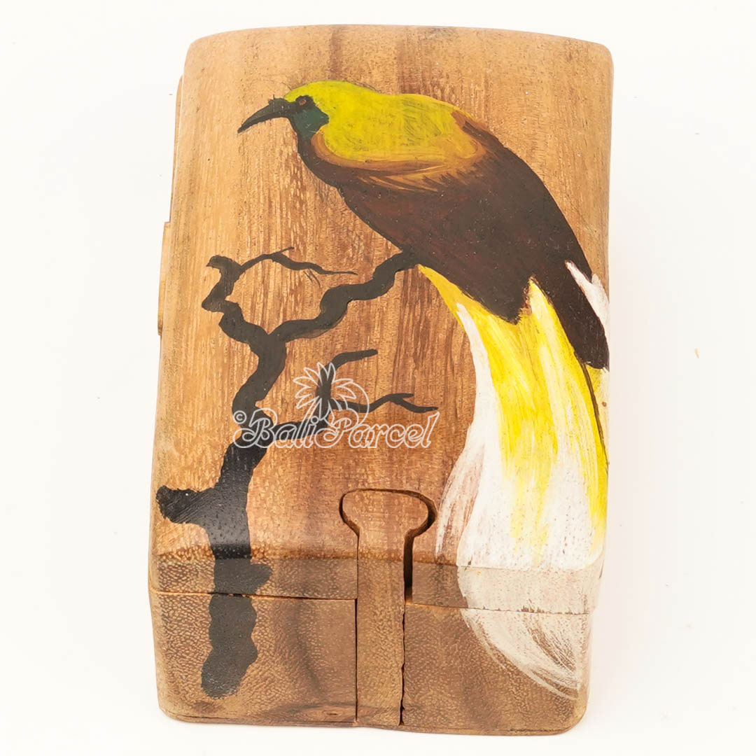 Wooden Jewelry Box With Peacock Painting On Top, Handmade From Suar Wood
