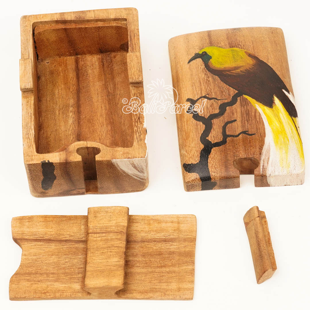 Wooden Jewelry Box With Peacock Painting On Top, Handmade From Suar Wood