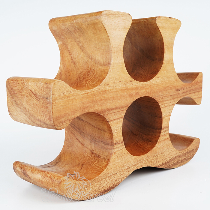 Wooden Rack Bottle Holder, Handmade From Suar Wood