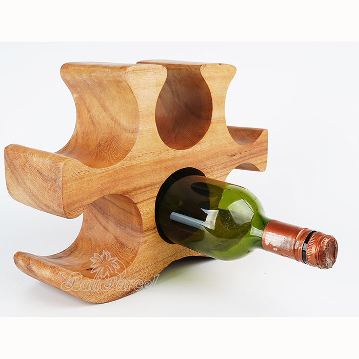 Wooden Rack Bottle Holder, Handmade From Suar Wood