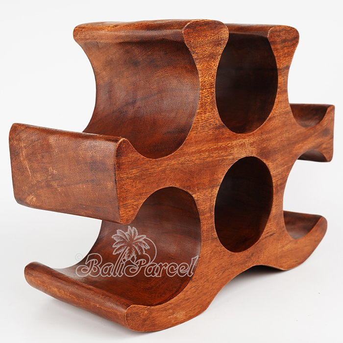 Wooden Rack Bottle Holder, Handmade From Suar Wood
