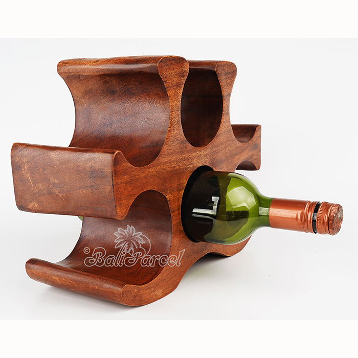 Wooden Rack Bottle Holder, Handmade From Suar Wood