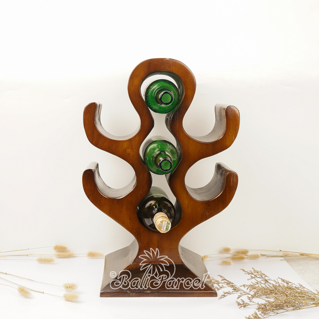 Wooden Rack Bottle Holder, Handmade From Suar Wood