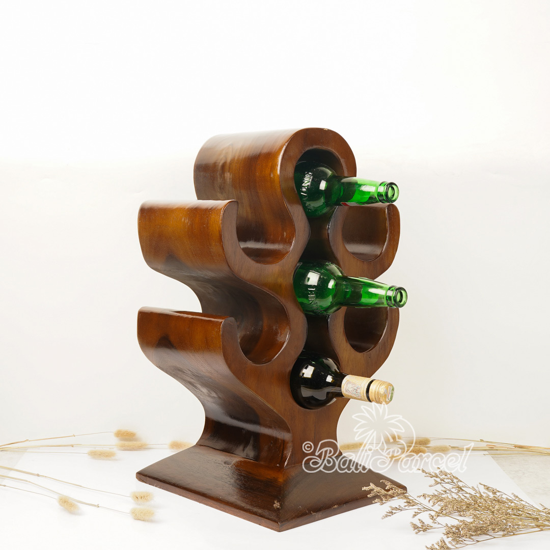 Wooden Rack Bottle Holder, Handmade From Suar Wood