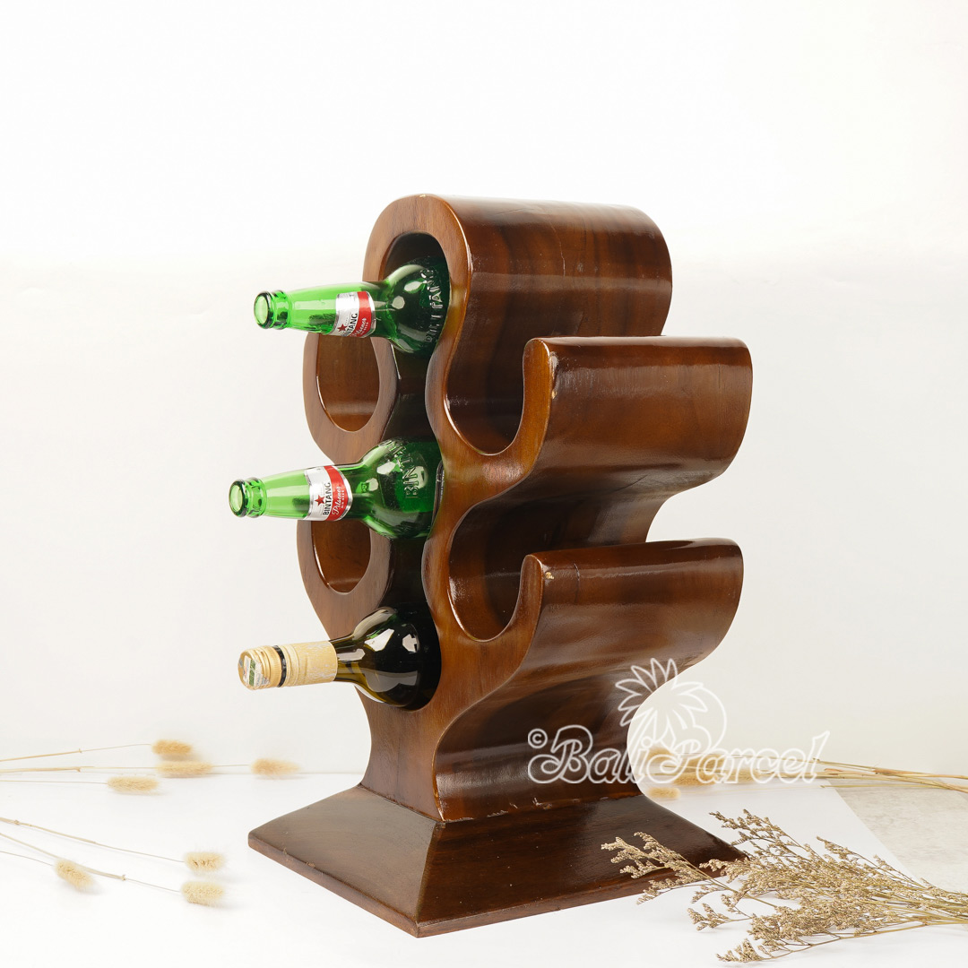 Wooden Rack Bottle Holder, Handmade From Suar Wood
