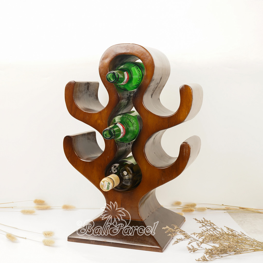 Wooden Rack Bottle Holder, Handmade From Suar Wood
