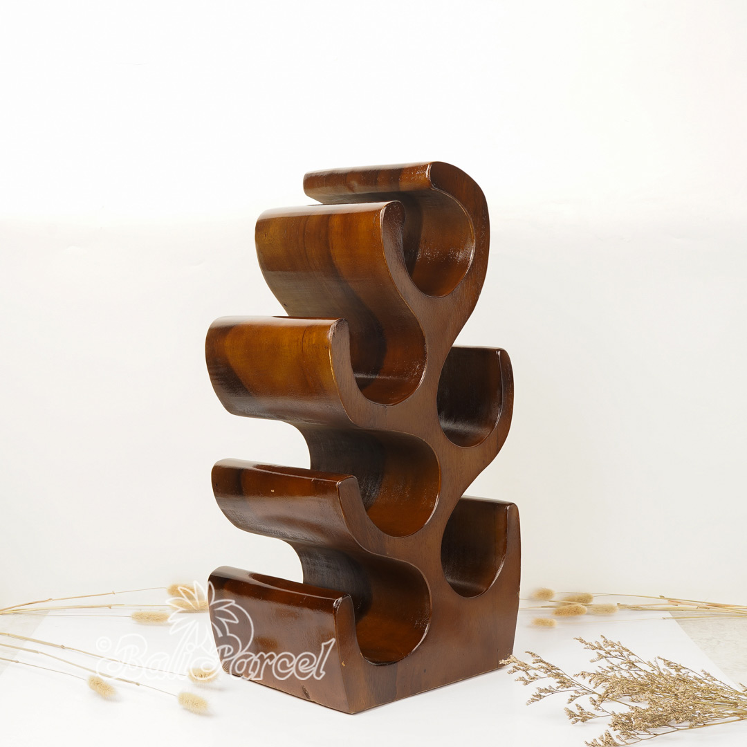 Wooden Rack Bottle Holder, Handmade From Suar Wood