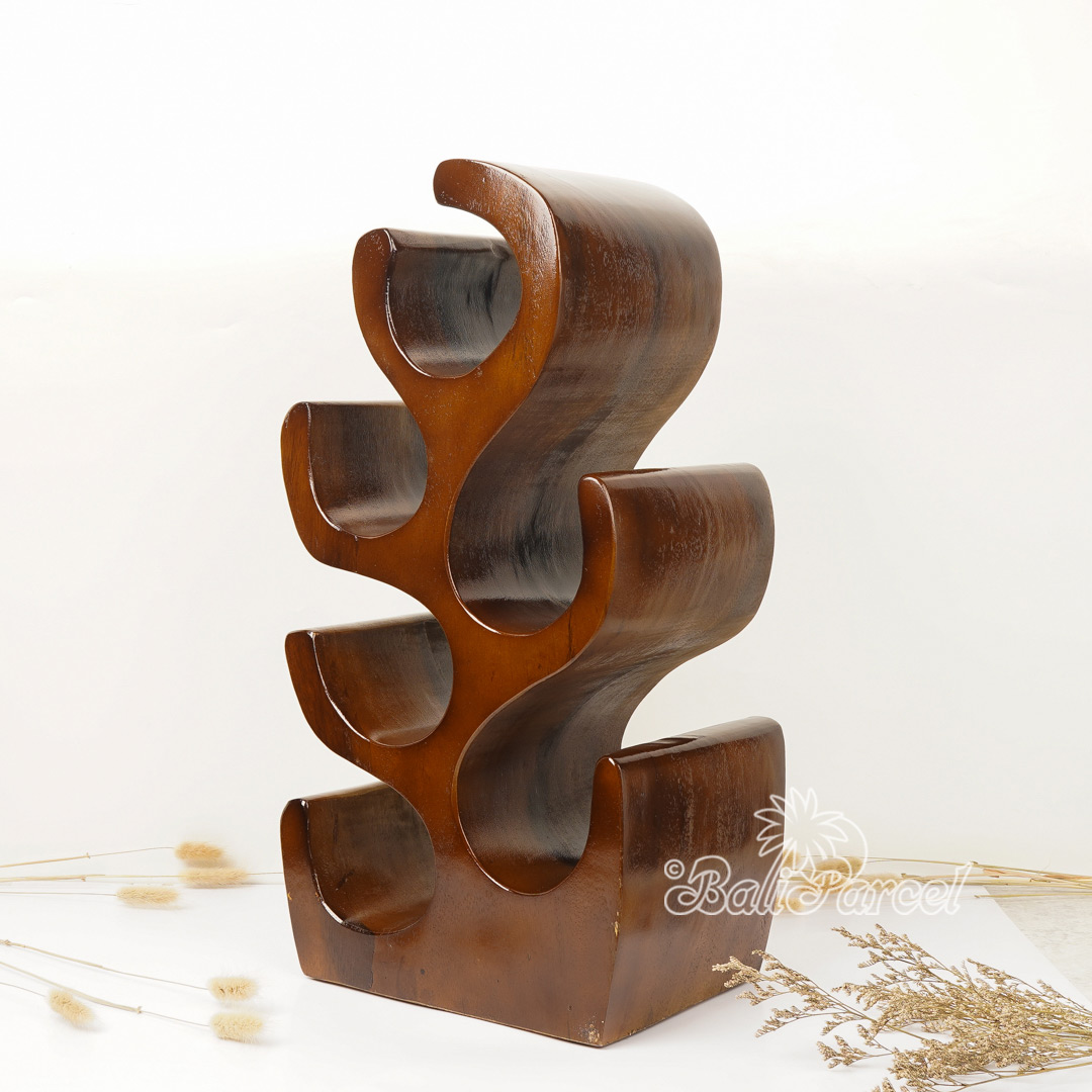 Wooden Rack Bottle Holder, Handmade From Suar Wood