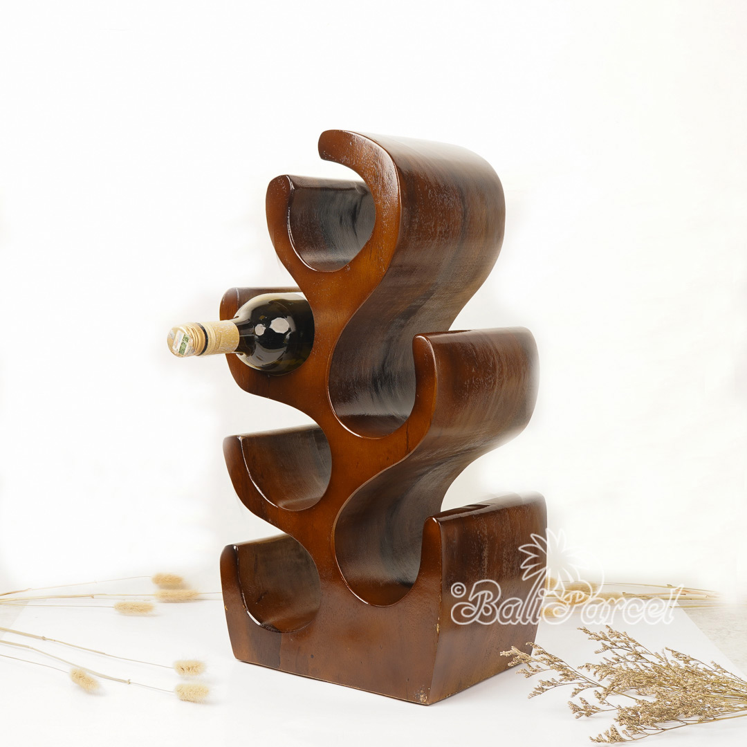 Wooden Rack Bottle Holder, Handmade From Suar Wood