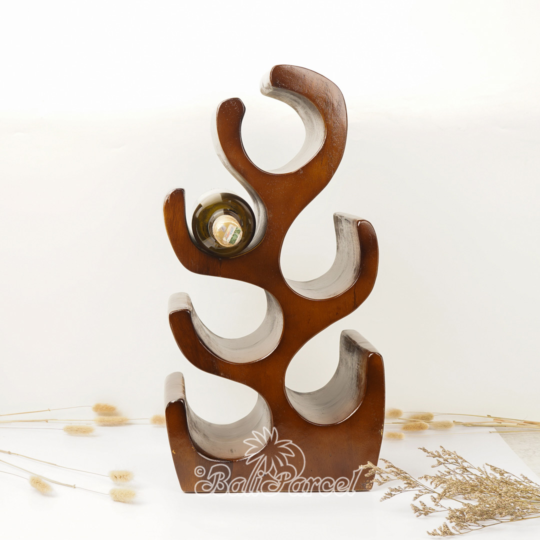 Wooden Rack Bottle Holder, Handmade From Suar Wood