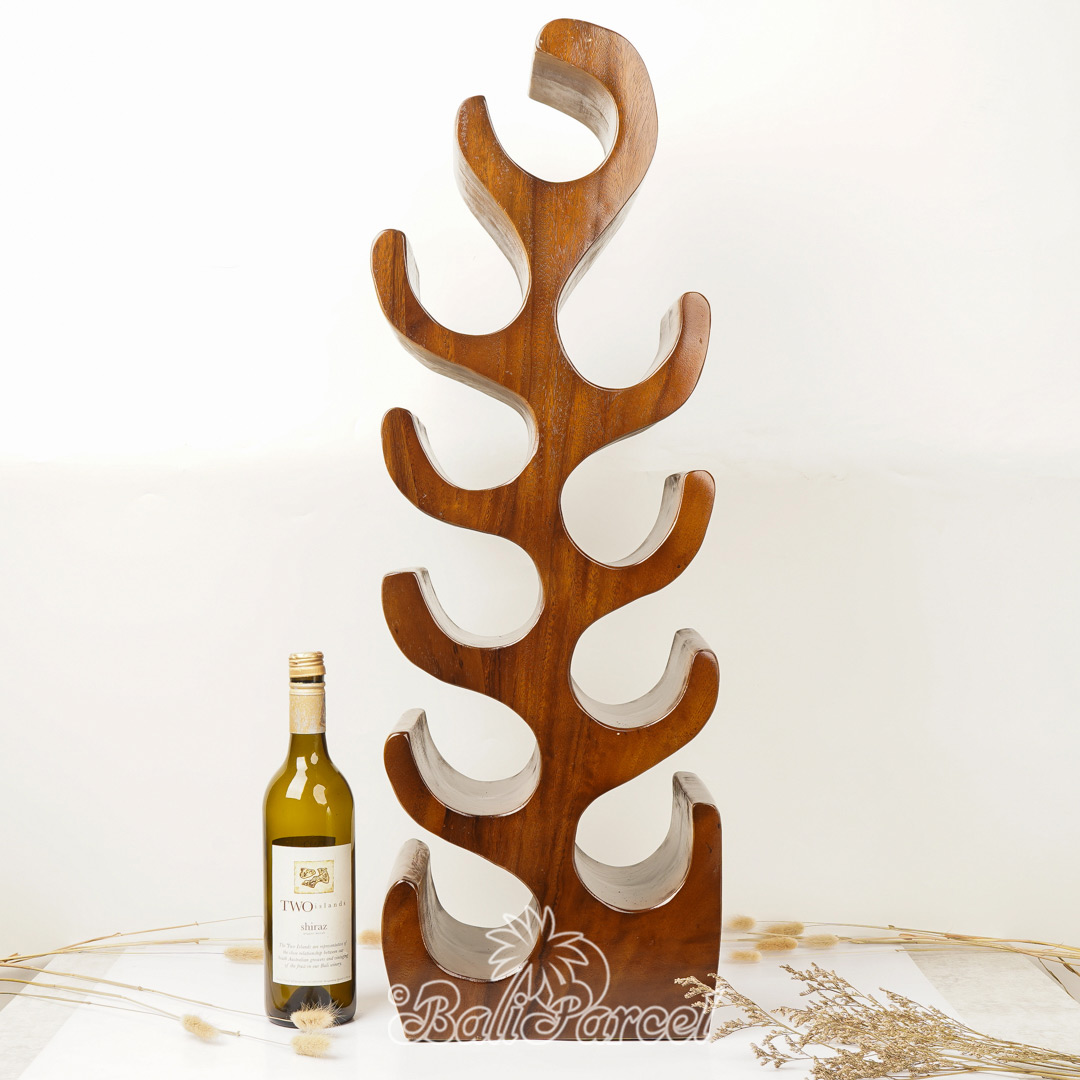 Wooden Rack Bottle Holder, Handmade From Suar Wood