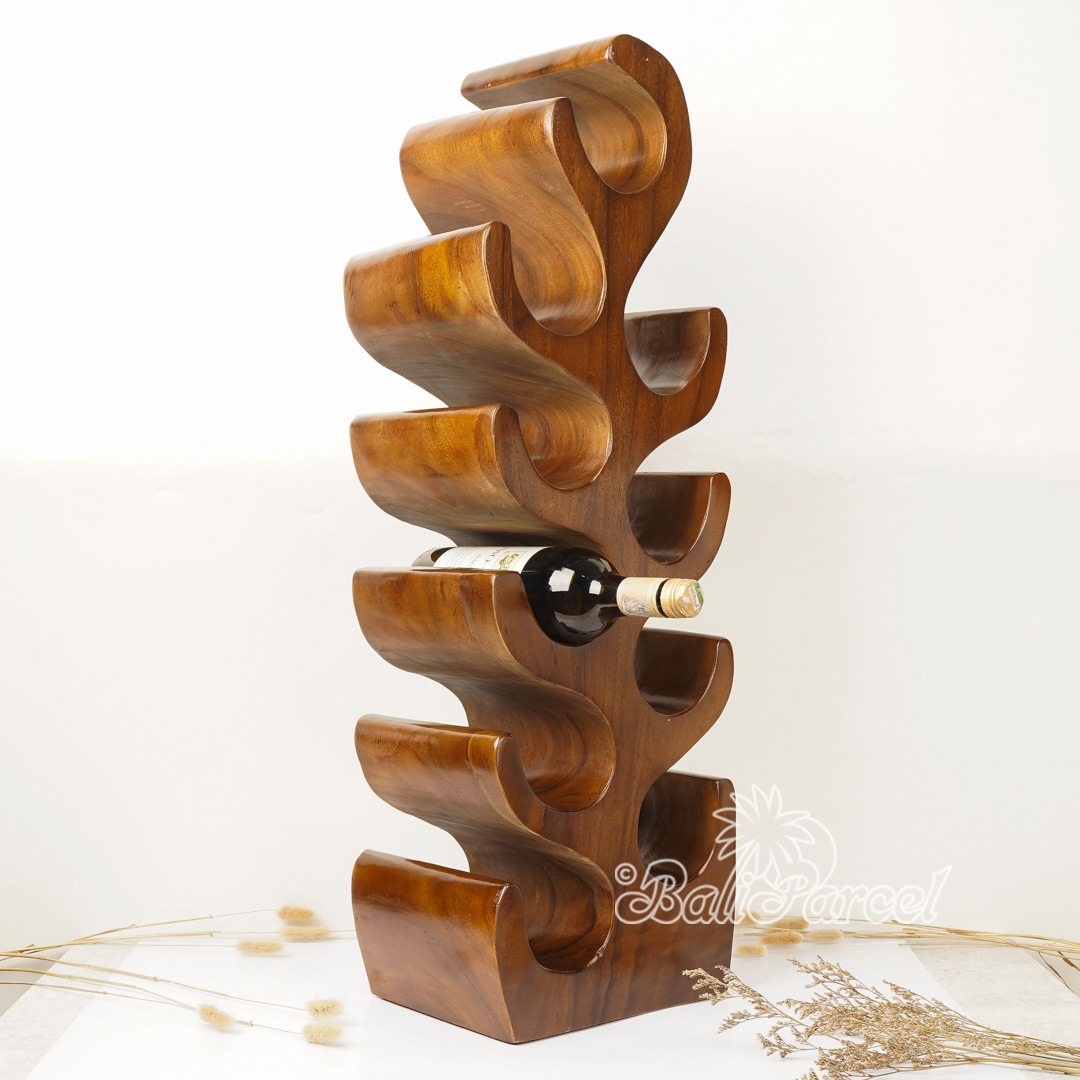 Wooden Rack Bottle Holder, Handmade From Suar Wood