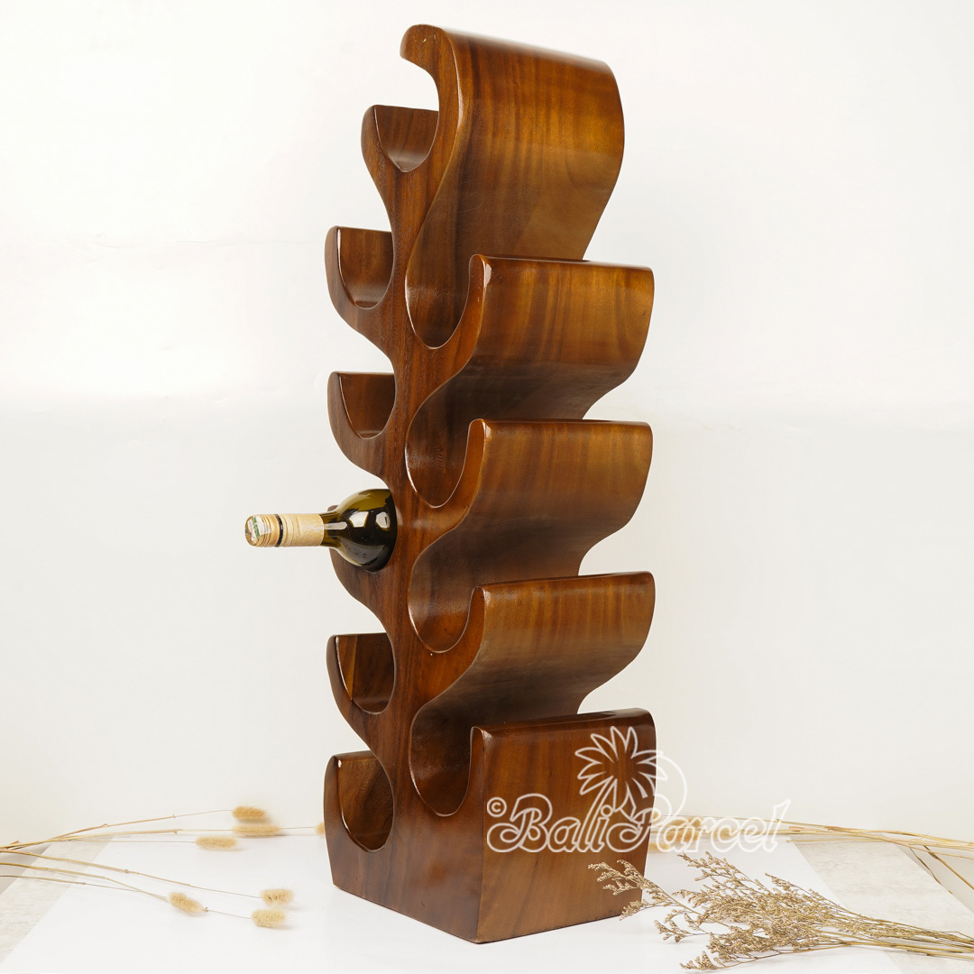 Wooden Rack Bottle Holder, Handmade From Suar Wood